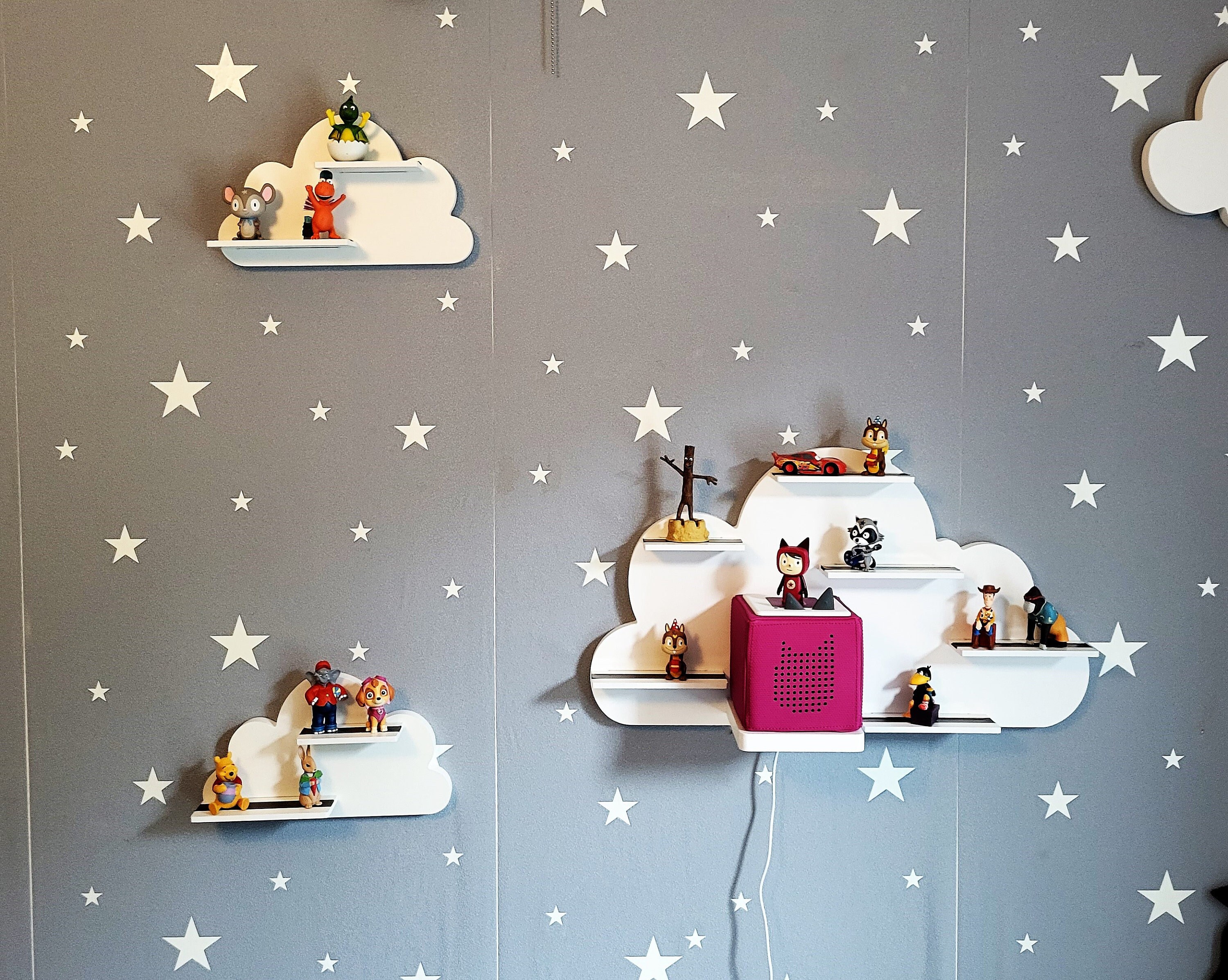 Étagère Murale Magnétique En Bois Forme Nuage Pour Figurines Tonies – Rangement Enfant, Facile à Poser - 11