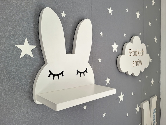 Hasenregal Mit Ohren Und Augen, Ins Kinderzimmer, Weiß, Für Kinder, Schwebendes Regal