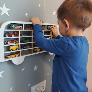 Car display for a child's room, VW T1 iconic car garage shape, toy organizer for a boy, wall shelf image 5
