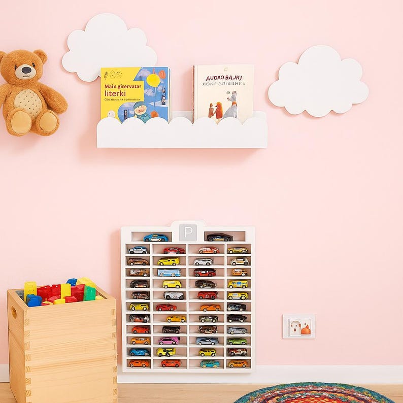 Hanging shelf for books and decorations - a cloud for a child's room, hand-made of 18 mm MDF | Stable, wall-mounted, hanging image 5