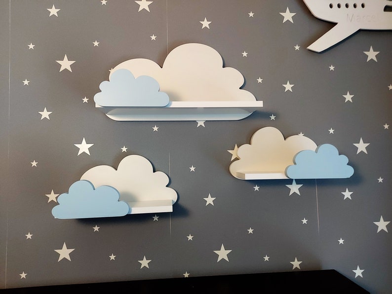 Wolke Wandregal, 3er Set, Fantasy EXTRA Premium-Klasse, bianco / blu con montaggio, Regale für kinder, kinderzimmer babyzimmer, hängend immagine 9