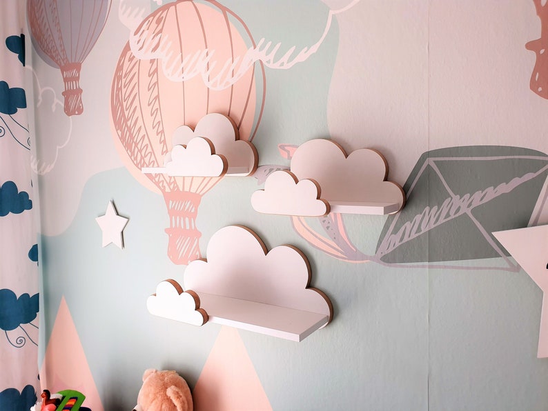 Cloud Shelves Moli Elegance nursery childroom for baby, kids bedroom, set of 3 pcs wooden hanging shelf, bookshelf, Scandinavian style image 6