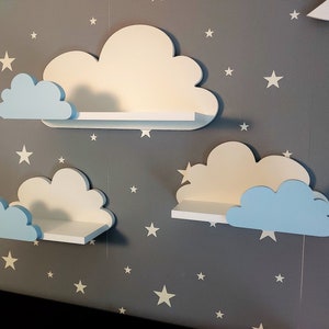 Wolke Wandregal, 3er Set, Fantasy EXTRA Premium-Klasse, bianco / blu con montaggio, Regale für kinder, kinderzimmer babyzimmer, hängend immagine 4