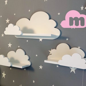 Wolke Wandregal, 3er Set, Fantasy EXTRA - Prestige-Klasse, Wit met Montagehaken, Cloud Regale voor kinder, kinderzimmer, babyzimmer, ophangen