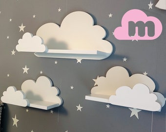 Wolke Wandregal, 3er Set, Fantasy EXTRA - Prestige-Klasse, Wit met Montagehaken, Cloud Regale voor kinder, kinderzimmer, babyzimmer, ophangen