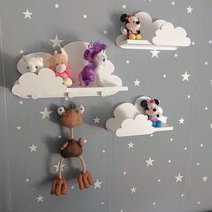 Wolke Wandregal, 3er Set, Fantasy EXTRA met Kleiderbügeln - Prestige-Klasse, Wit met Montagehaken, voor kinder, kinderzimmer, babyzimmer