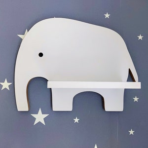 Elephant shelf for childroom, natural animal forest concept, kid room, nursery child bedroom, white, MDF made, Scandinavian style