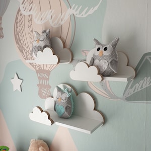 Cloud Shelves Moli Elegance chambre d'enfant pour bébé, chambre d'enfant, ensemble de 3 étagères suspendues en bois, étagère, style scandinave image 4