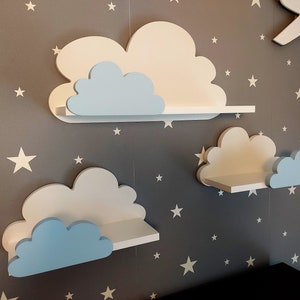 Wolke Wandregal, 3er Set, Fantasy EXTRA Premium-Klasse, bianco / blu con montaggio, Regale für kinder, kinderzimmer babyzimmer, hängend immagine 7