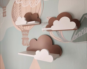 Wolken Wandregal, 3er Set, Moli Galaxy - Klasse Braun/Weiß , Cloud Wolke Regale für kinder, kinderzimmer babyzimmer, individuel et sicher