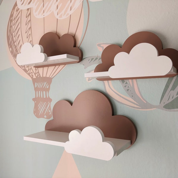 Wolken Wandregal, 3er Set, Moli Galaxy - Klasse Braun/Weiß , Cloud Wolke Regale für kinder, kinderzimmer babyzimmer, individuelle und sicher