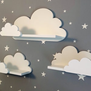 Wolke Wandregal, 3er Set, Fantasy EXTRA - Prestige-Klasse, Weiß mit Montagehaken, Cloud Regale für kinder, kinderzimmer, babyzimmer, hängend