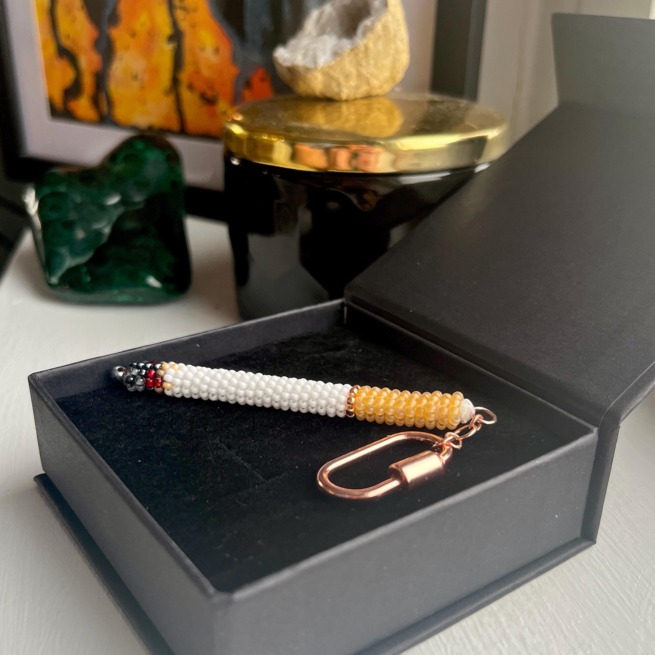 Beaded Cigarette Keychain Bead Embroidered Cig Key Fob