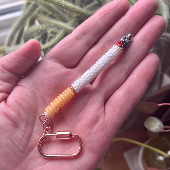 cigarette keychain Beaded Cigarette Keychain Bead Embroidered Cig Key Fob