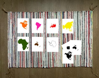 Printable Montessori Continent Silhouette Matching game with accurate Montessori Continent Colors