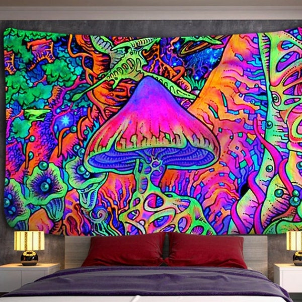 Psychedelic Mushroom Tapestry | Hippie, Wall Hanging, Trippy, Room Decor, Aesthetic Banner Accessories, Frat Flag, Dorm College, Mandala