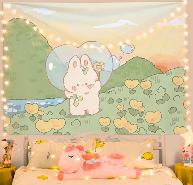 New Sanrio Hello Kitty Tapestry Home Decor Kawaii LED Bedroom