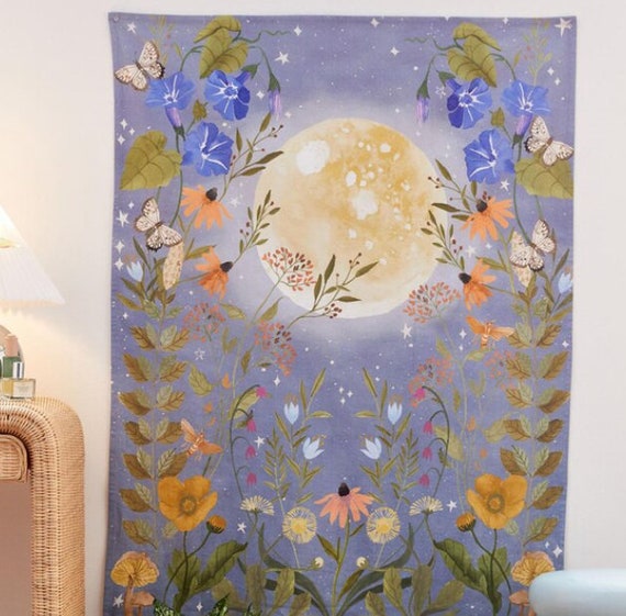 Moon Flower Tapestry Vibrant Wall Hanging Tarot Gift Room