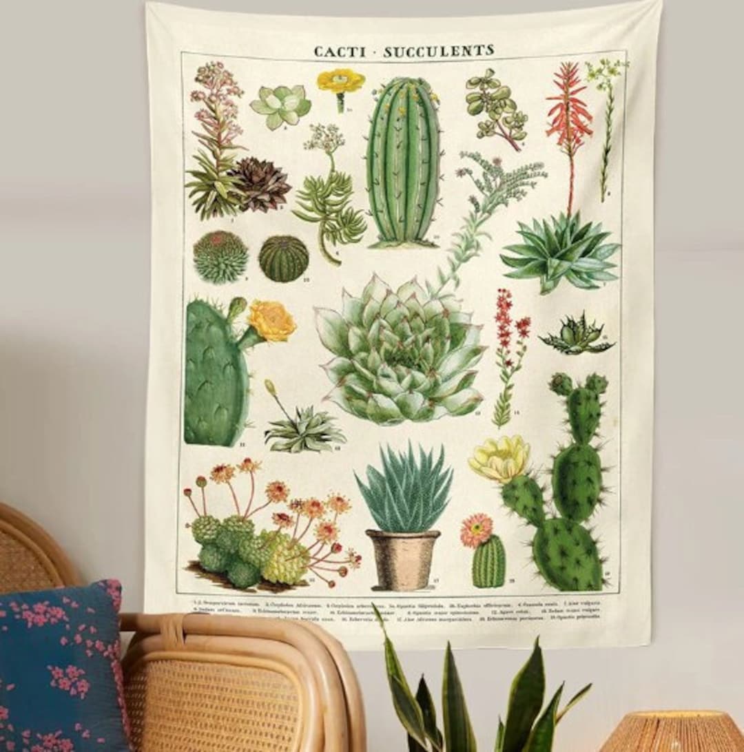 Succulent Tapestry Wall Hanging Botanical Types Dorm Room Decor