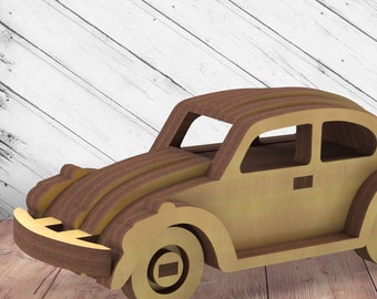 Wooden Beetle Car Puzzle 3D Toy Glowforge Svg Laser Cut Dxf xTool D1 Cutting Plan Scroll Saw Instant Download Digital Vector Ai Pdf Eps File