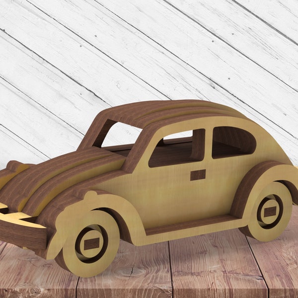 Wooden Beetle Car Puzzle 3D Toy Glowforge Svg Laser Cut Dxf xTool D1 Cutting Plan Scroll Saw Instant Download Digital Vector Ai Pdf Eps File