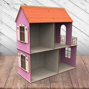 Houten poppenhuis puzzel 3D speelgoed Glowforge Svg Lasergesneden Dxf xTool D1 CNC snijden Router Plan sjabloon Download digitale Vector Pdf Eps-bestanden