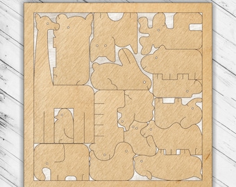Wooden Animals Educational Toy Jigsaw Laser Cut Dxf Glowforge Svg xTool D1 CNC Cutting Router Digital Vector Pdf Eps Files Instant Download
