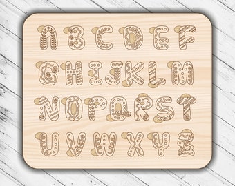 Wooden Alphabet Educational Toy Jigsaw Laser Cut Dxf Glowforge Svg CNC Cutting Router Digital Vector Ai Eps Pdf Cdr Files Instant Download
