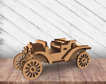 Wooden Ford T Car Puzzle 3D Toy Glowforge Svg Laser Cut Dxf xTool D1 Cutting Plan Scroll Saw Instant Download Digital Vector Ai Pdf Eps File