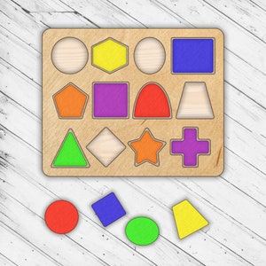 Rompecabezas geométrico de madera para educación, juguetes, rompecabezas, corte láser, DXF, Glowforge, SVG, corte CNC, enrutador, sierra de calar, archivos vectoriales digitales, descarga