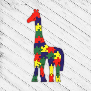 Giraffe aus Holz Puzzle Jigsaw Glowforge svg Laser Cut Dxf xTool D1 CNC-Schneidefräser Dekupiersäge Download Digitale Vektor Ai Pdf Eps-Dateien