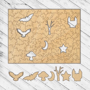 Floresta de madeira tema caprichos vitoriano irregular quebra-cabeça corte a laser dxf glowforge svg padrão modelo arquivo vetorial digital