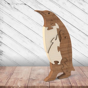 Rompecabezas de pingüino de madera Glowforge SVG cortado con láser DXF xTool D1, enrutador de corte CNC, sierra de calar, descarga de archivos digitales vectoriales AI, PDF y EPS