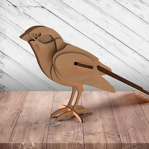 Quebra-cabeça de pardal de madeira Brinquedo 3D Glowforge Svg Corte a laser Dxf xTool D1 Modelo de plano de roteador de corte CNC Download instantâneo de arquivos Vector Ai Pdf Eps