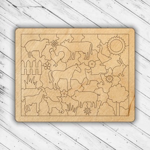 Houten boerderijdieren Educatief speelgoed Jigsaw Laser Cut Dxf Glowforge Svg CNC Cutting Router Digital Vector Ai Pdf Eps Files Instant Download