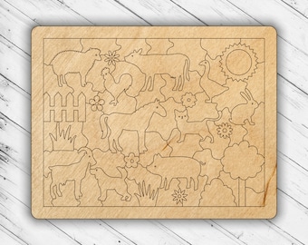 Wooden Farm Animals Educational Toy Jigsaw Laser Cut Dxf Glowforge Svg CNC Cutting Router Digital Vector Ai Pdf Eps Files Instant Download