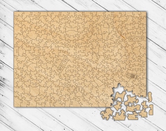 Hölzernes Tier Thema Launen Viktorianischer Irreguler Puzzle Jigsaw Laser Cut Dxf Glowforge svg Vorlage Digitale Vektordatei