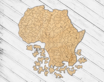 Holz Afrikanische Tiere Thema Whimsies Viktorianisch Irreguler Puzzle Jigsaw Laser Cut Dxf Glowforge Svg Muster Vorlage Digital Vektor Datei