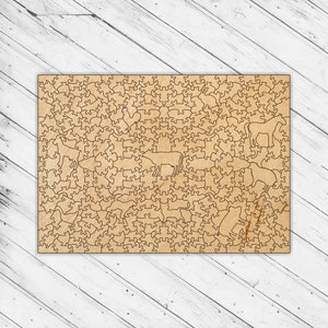 Animais de fazenda de madeira tema caprichos vitoriano irregular quebra-cabeça corte a laser dxf Glowforge svg modelo arquivo vetorial digital