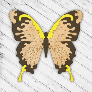 Holz Schmetterling Puzzle Jigsaw Glowforge svg Laser Cut Dxf xTool D1 CNC-Schneidefräser Dekupiersäge Download Digitale Vektor Ai Pdf Eps-Dateien