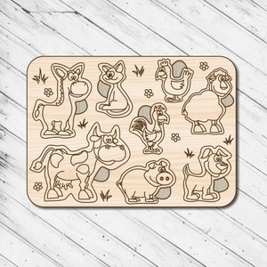 Houten dieren educatief speelgoed puzzel Lasergesneden Dxf Glowforge Svg CNC snijden Router digitale Vector Ai Pdf Eps-bestanden direct downloaden