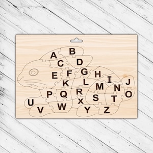 Lapin en bois jouet éducatif découpé au laser Dxf Glowforge Svg CNC routeur de découpe numérique vecteur Ai Pdf Eps fichiers téléchargement immédiat
