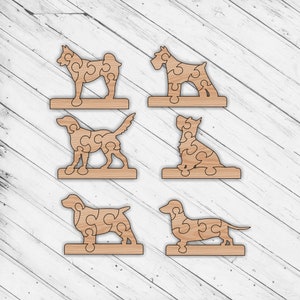 Hund aus Holz Puzzle Spielzeug Bundle Jigsaw Laser Cut Dxf Glowforge SVG xTool D1 CNC-Schneidefräser Digitale Vektor Ai Pdf Esp Datei Sofort-Download