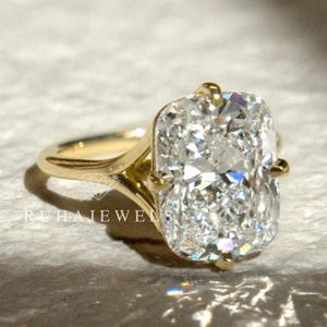 5 CT Elongated Cushion Cut Moissanite Solitaire Engagement Ring 14K Yellow Solid Gold Custom Ring Anniversary Ring Wedding Ring.