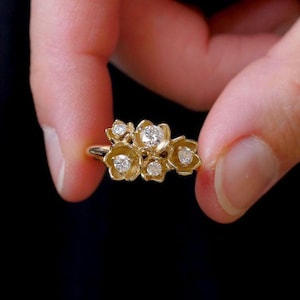 2ct Moissanit Blumen Ring 18K solid Gold Ring zierliche Rose Blume Ring Sterling Silber Ring