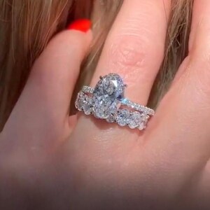 3 CT Oval Cut Moissanite Solitaire Engagement Bridal Set Ring Gift for ...