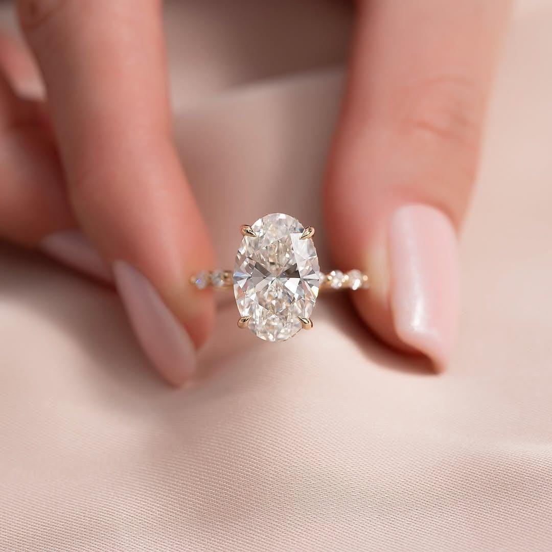 3CT Oval Cut Moissanite Engagement Ring, 14k Yellow Gold Promise Ring ...
