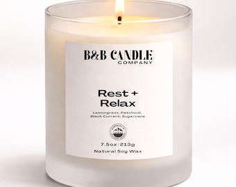 Rest + Relax Soy Wax Candle | Calm Home Fragrance | Stress Relief | Self Care | Cozy Bedroom