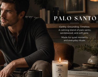 Vela de soja Palo Santo / Vela amaderada de cedro y ámbar / Fragancia masculina para el hogar
