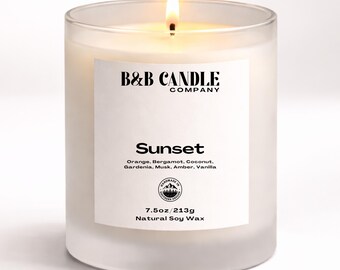 Vela de cera de soja con aroma a atardecer / Dulce y cálido / Acogedora velada / Regalo de fragancia para el hogar / Vela relajante